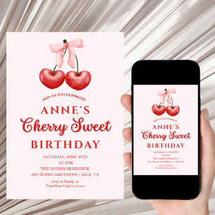 convite de aniversário menina cereja doce fofa