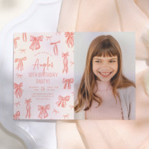 Convite de Aniversário Menina com Laço Rosa Capric