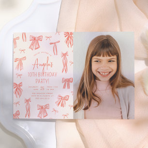 Convite de Aniversário Menina com Laço Rosa Capric