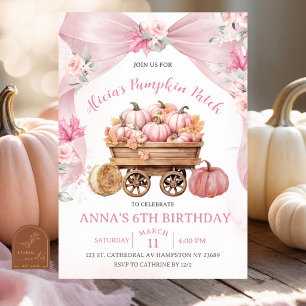 Convite de Aniversário Menina com Laço Rosa e Abób