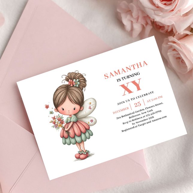 Convite de Aniversário Menina Fada do Sol Rosa Pas (Sunshine Fairy Girl Birthday Pink Pastel invitation)