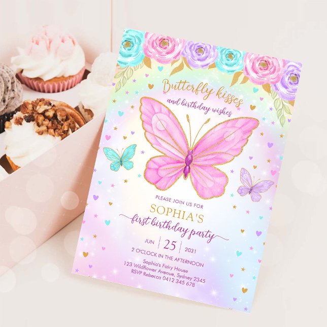 Convite de Aniversário Menina Flor de Borboleta (Criador carregado)