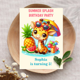Convite de Aniversário Menina Girafa Verão Splash