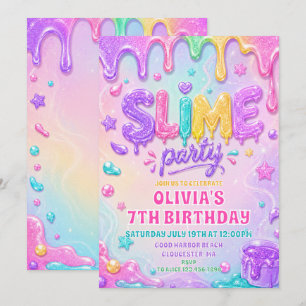Convite de Aniversário Menina Hora do Slime Rosa R