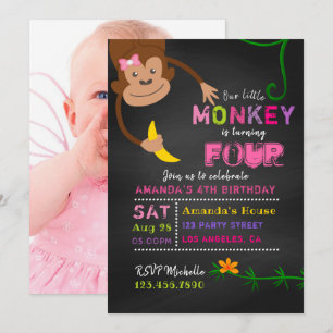 Convite de Aniversário Menina Macaquinho Quadro Ne