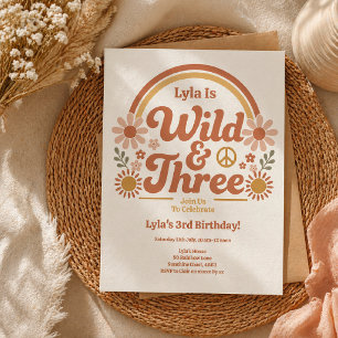 Convite de Aniversário Menina Selvagem Três   Boho