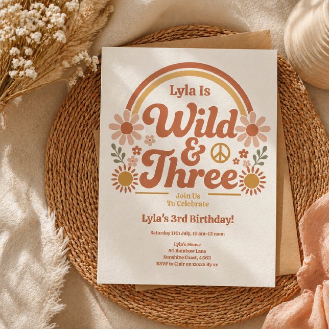 Convite de Aniversário Menina Selvagem Três | Boho (Criador carregado)