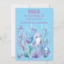 Convite de Aniversário Menina Sob o Mar - Editável