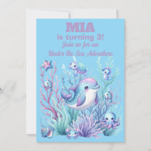 Convite de Aniversário Menina Sob o Mar - Editável