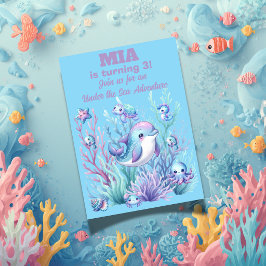 Convite de Aniversário Menina Sob o Mar - Editável