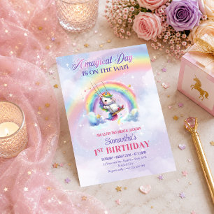 Convite de Aniversário Menina Unicórnio Mágico Dia