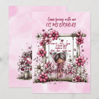 Convite de Aniversário Meninas Venham Balançar Flo