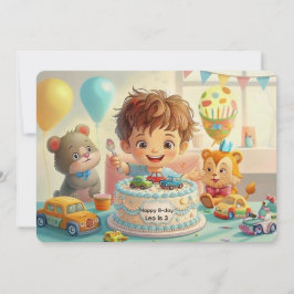 Convite de Aniversário Menino Azul Carro Azul Fofo