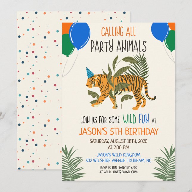 Convite de Aniversário Menino Zoológico da Selva - (Frente/Verso)