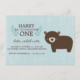 Convite de Aniversário Meninos Urso Floresta Azul