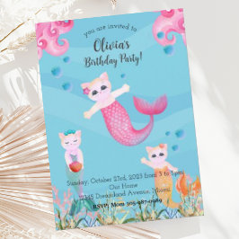 Convite de aniversário Mercat Mermaid Cat