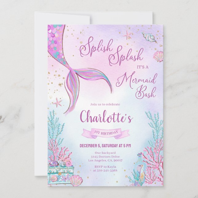 Convite de aniversário Mermaid (Frente)