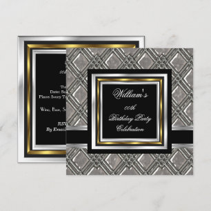 Convite de Aniversário Metal 2 Preto Dourado e Pra