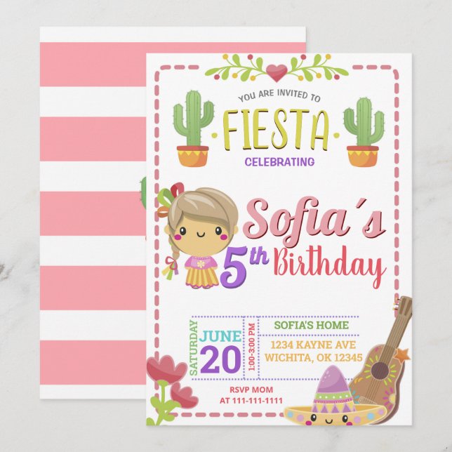 CONVITE DE ANIVERSÁRIO MEXICAN FIESTA (Frente/Verso)