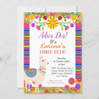 Convite de aniversário Mexicano Llama Three-Esta