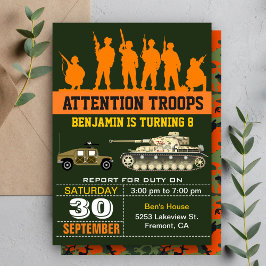 Convite de Aniversário Militar Camuflado para Sold
