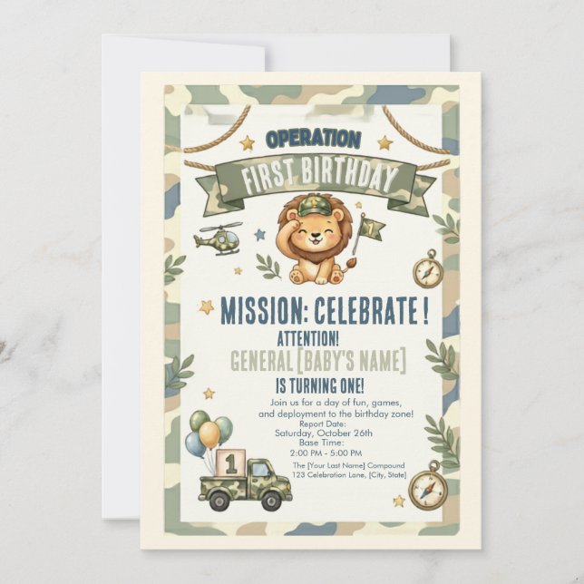 Convite de Aniversário Militar Operação Primeiro A (Frente)