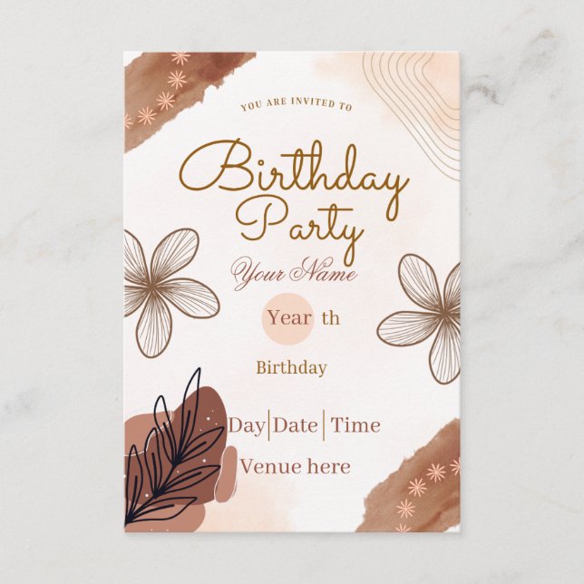 Convite de Aniversário Minimalista Boho Terroso (Frente)