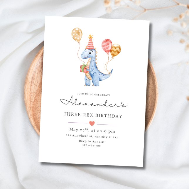 Convite de Aniversário Minimalista do Dinosaur Trê (dinosaur birthday invitation)