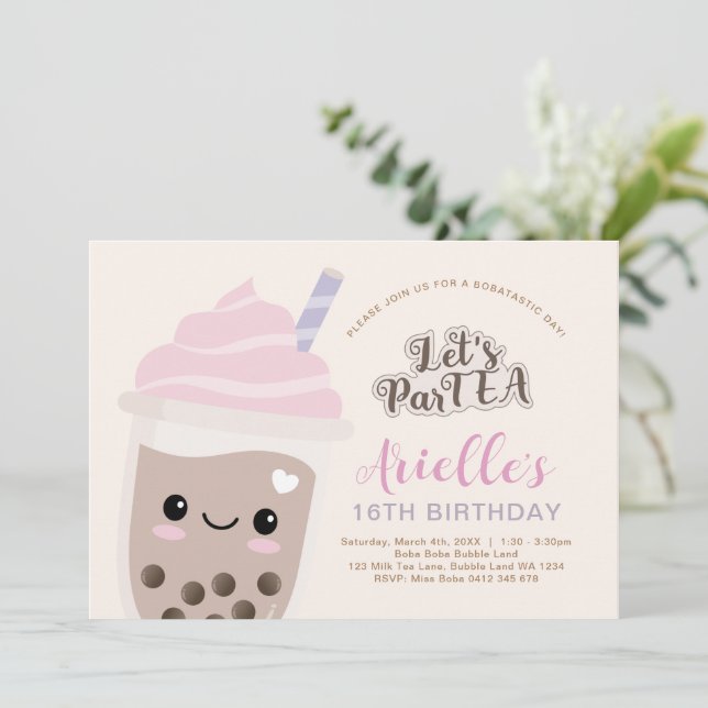 Convite de Aniversário Minimalista Fofinho de Boba (Em pé/Frente)