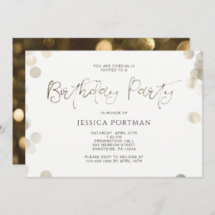 Convite de aniversário Modern Dourado Look Bokeh