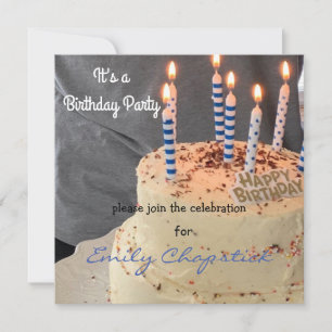Convite de Aniversário Moderno Bolo e Velas
