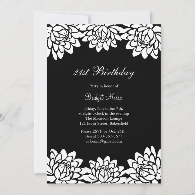 Convite de aniversário moderno e floral (Frente)