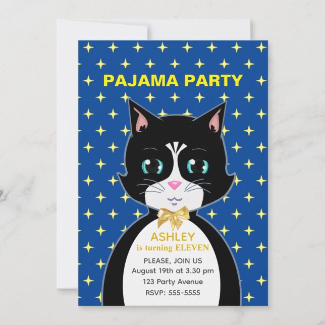 Convite de Aniversário Moderno para Festa de Pijam (Frente)