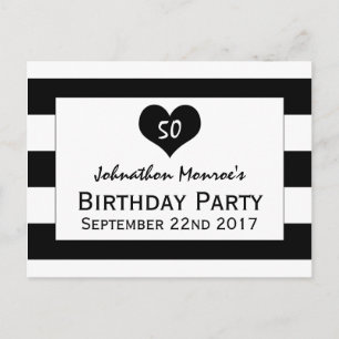 Convite de Aniversário Moderno Preto e Branco