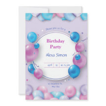 Convite de aniversário Moderno Rosa e Azul