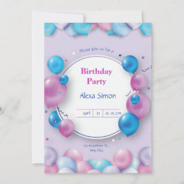 Convite de aniversário Moderno Rosa e Azul