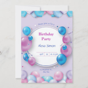 Convite de aniversário Moderno Rosa e Azul