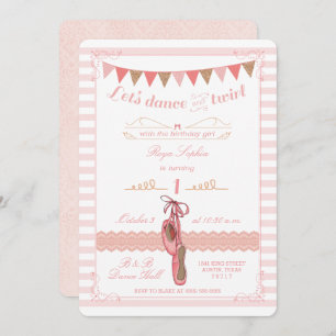 Convite de Aniversário Moderno, Rosa e Dourado,