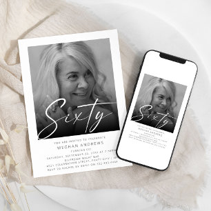 Convite de Aniversário Moderno Sessenta Fotos de F