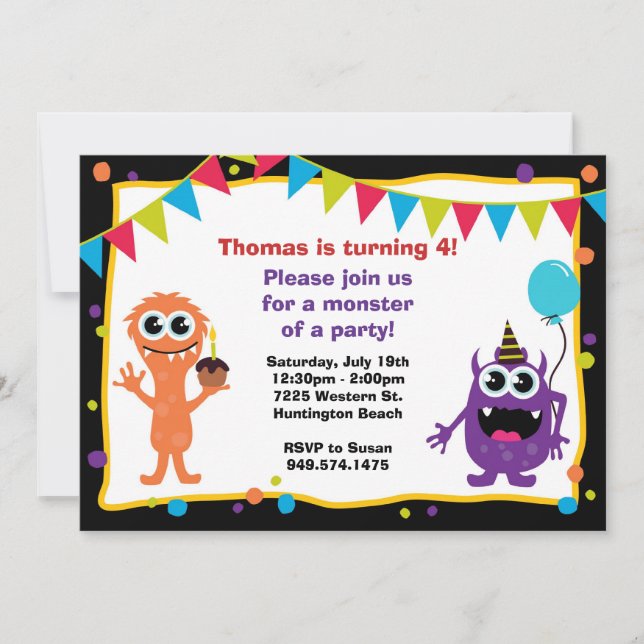 Convite de aniversário Monster (Frente)