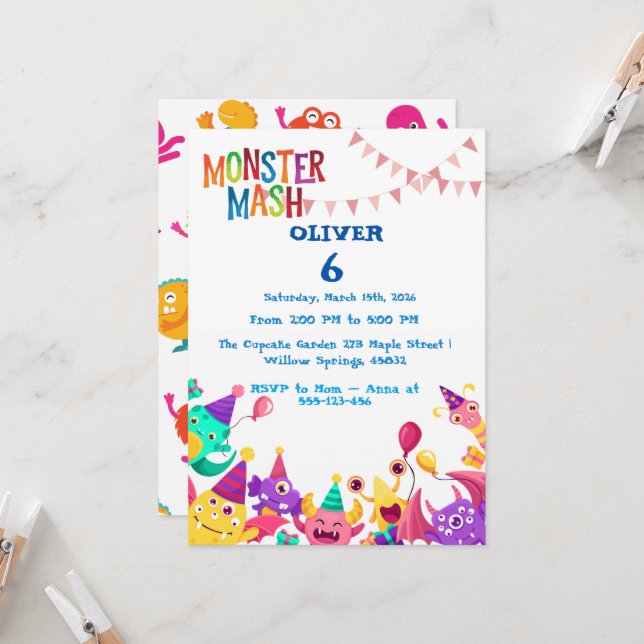 Convite de Aniversário Monster Mash - Festa Infant (Frente/Verso In Situ)
