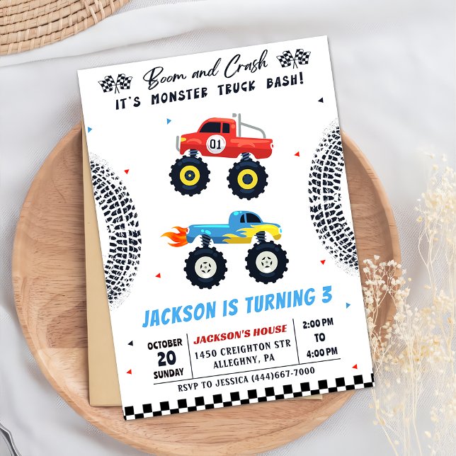 Convite de aniversário Monster Truck Bash Boy (Criador carregado)