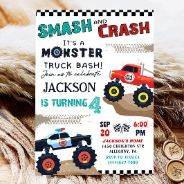 Convite de aniversário Monster Truck Boy Racing
