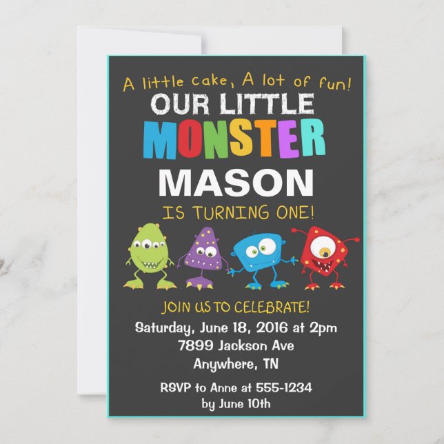 Convite de aniversário Monstro (Frente)