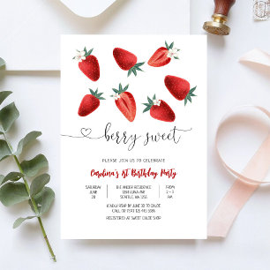 Convite de Aniversário Morango Doce como Fruta