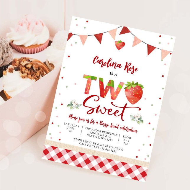 Convite de Aniversário Morango Dois Doce (Criador carregado)