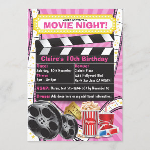 Convite de Aniversário Movie Night Hollywood Clapp