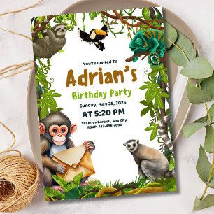 Convite de Aniversário na Selva Animais da Savana 