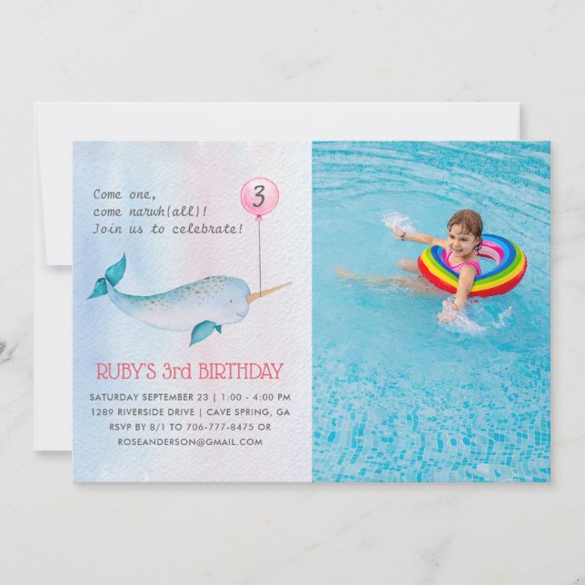 Convite de aniversário Narwhal (Frente)