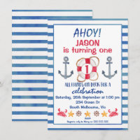 Convite de Aniversário Náutico para Boys Watercolo